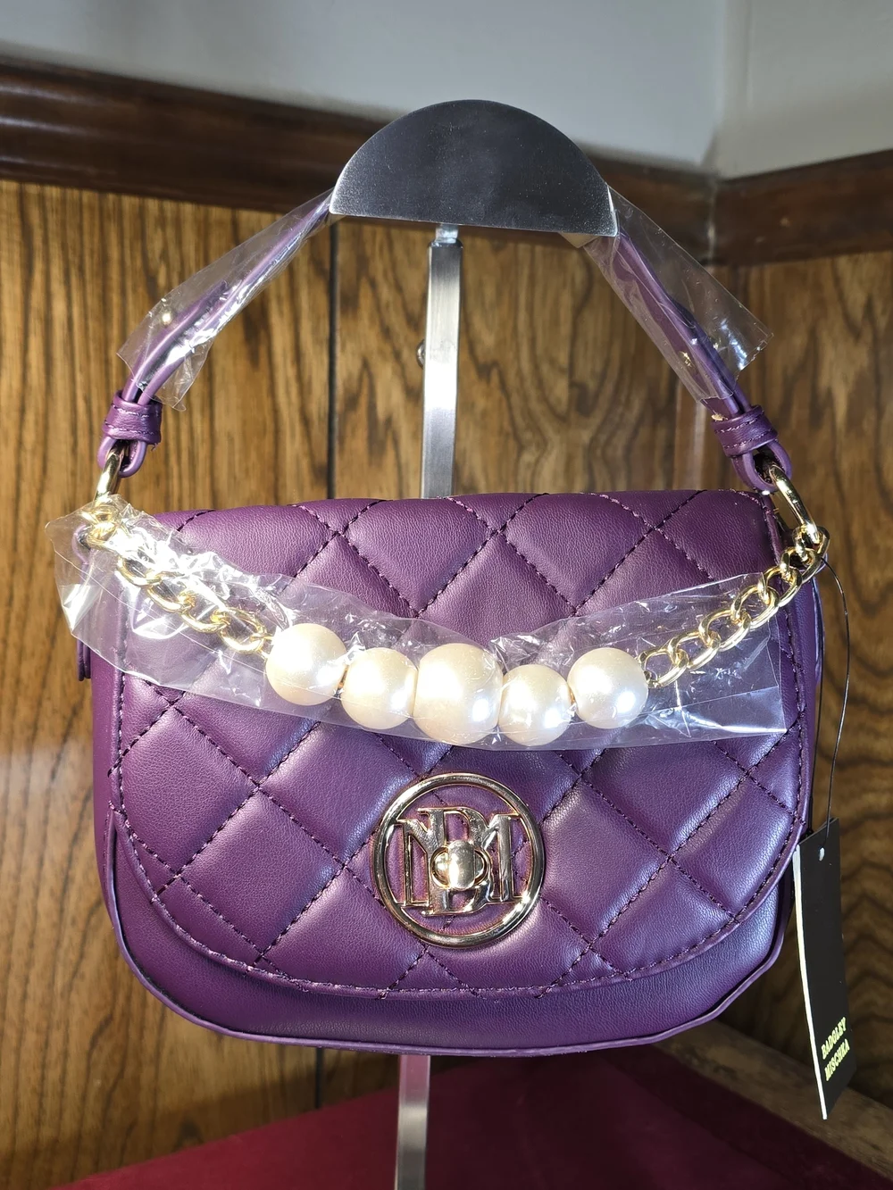 Badgley Mischka Quilted Pearl-Accent Crossbody Bag